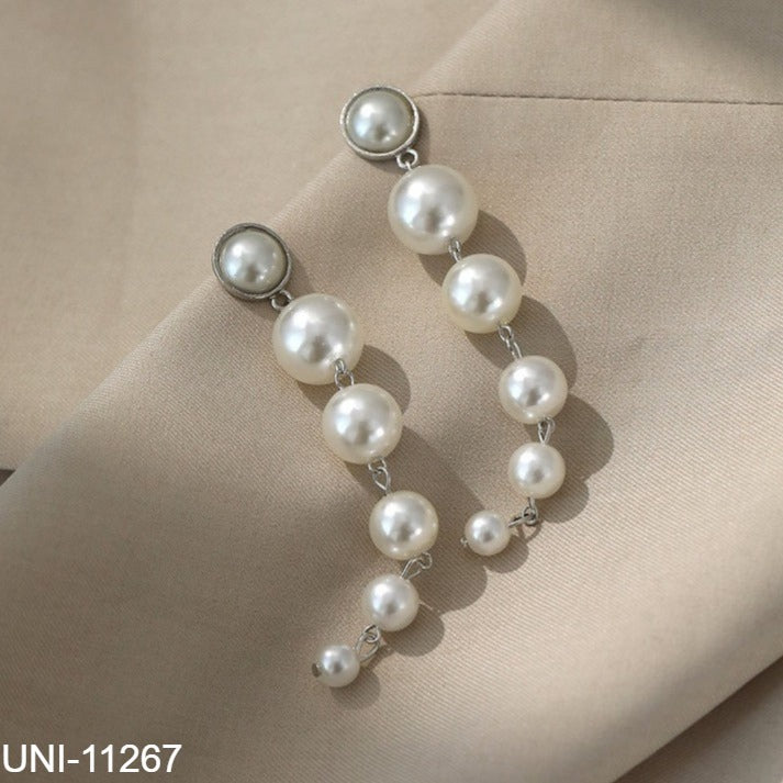 UNI-11267- White Pearls Bead - Earring