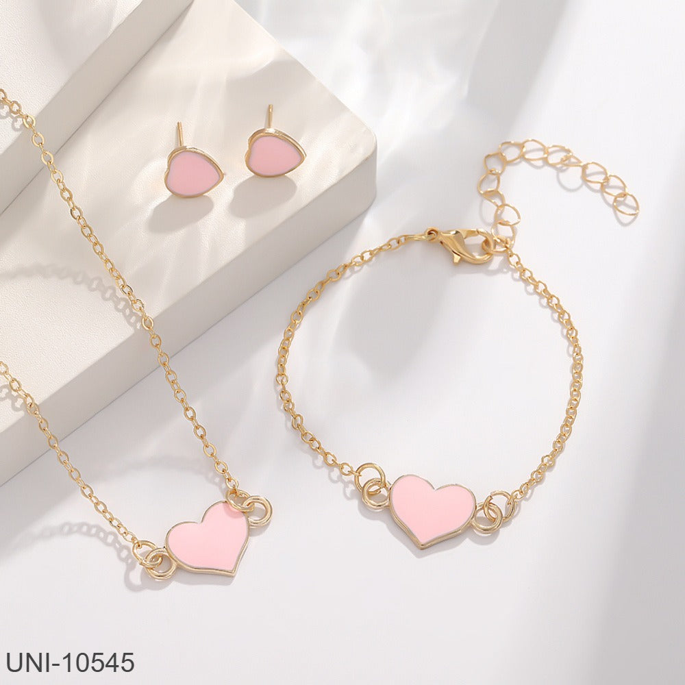 UNI-10545 - Pink Heart Gold - Jewelry Set