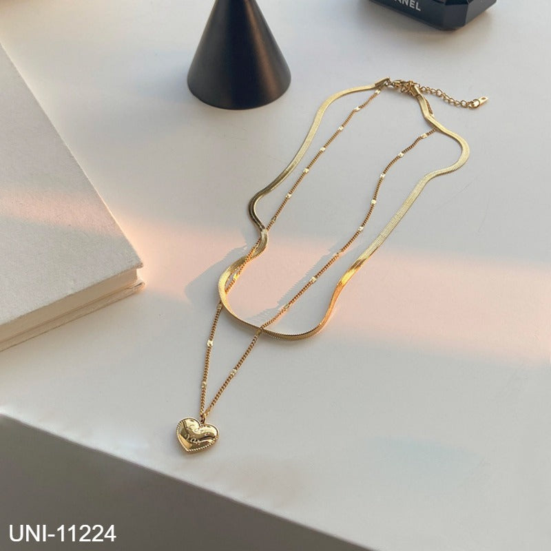 UNI-11224 - Double Layer Love Heart Gold - Necklace