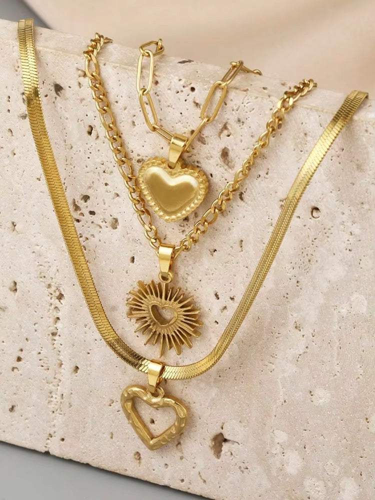 UNI-11220 - Gold Heart - Necklace Set Of 3