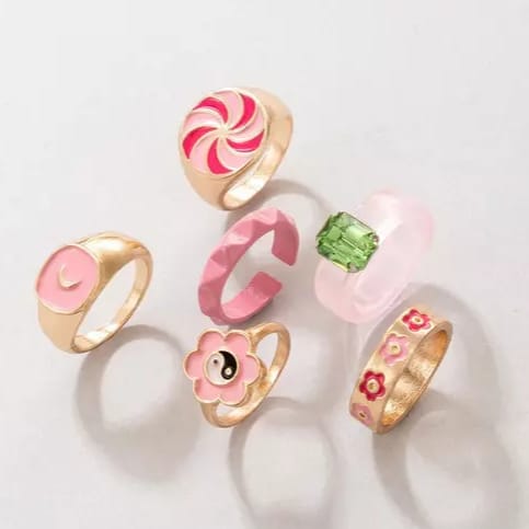 UNI-10771-1 - Flower & Pink Cuties - Ring Set Of 6