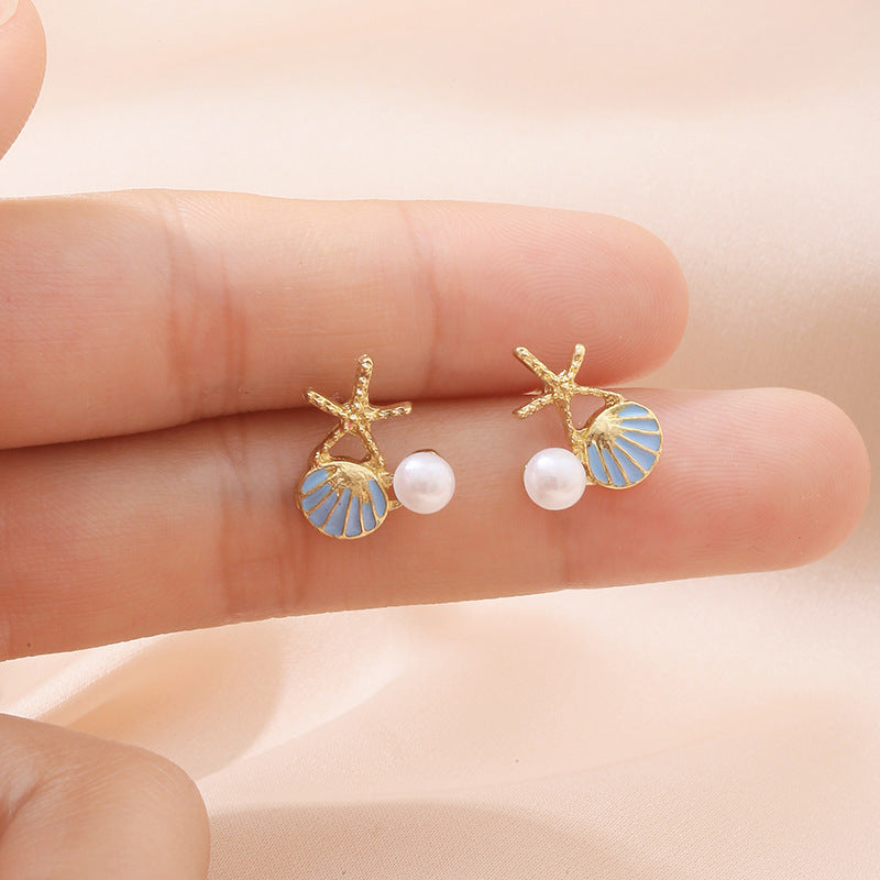 UNI-10312 - Pearl Sea Shell Blue - Earring