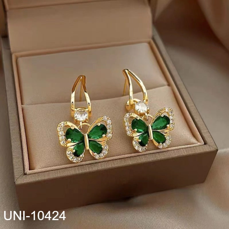 UNI-10424 - Crystal Green Butterfly Gold - Earring