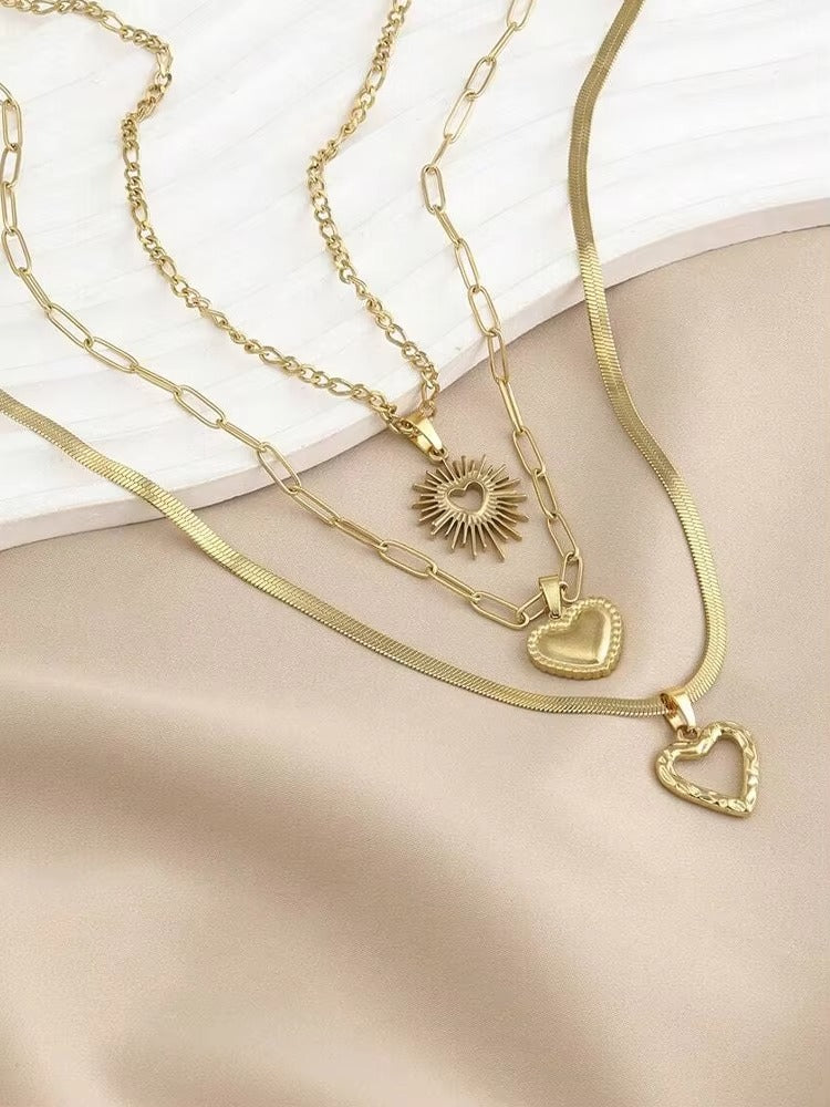 UNI-11220 - Gold Heart - Necklace Set Of 3