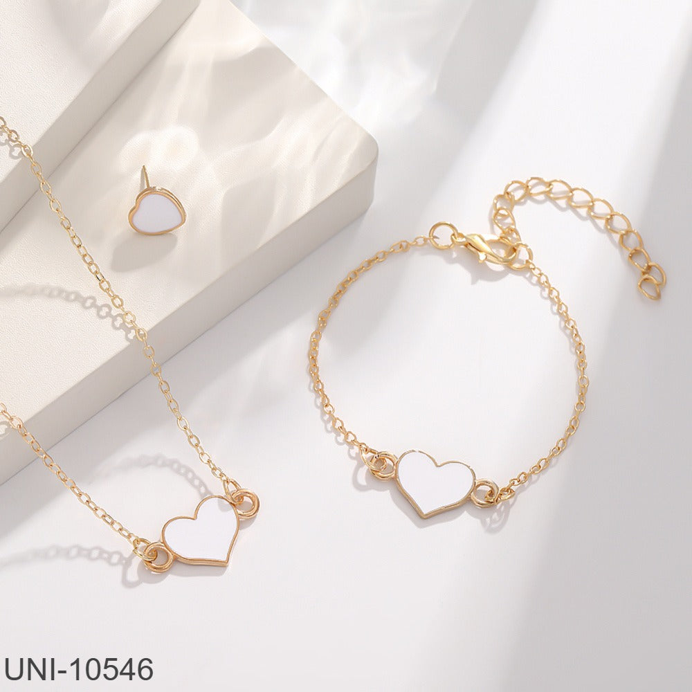 UNI-10546 - White Heart Gold - Jewelry Set