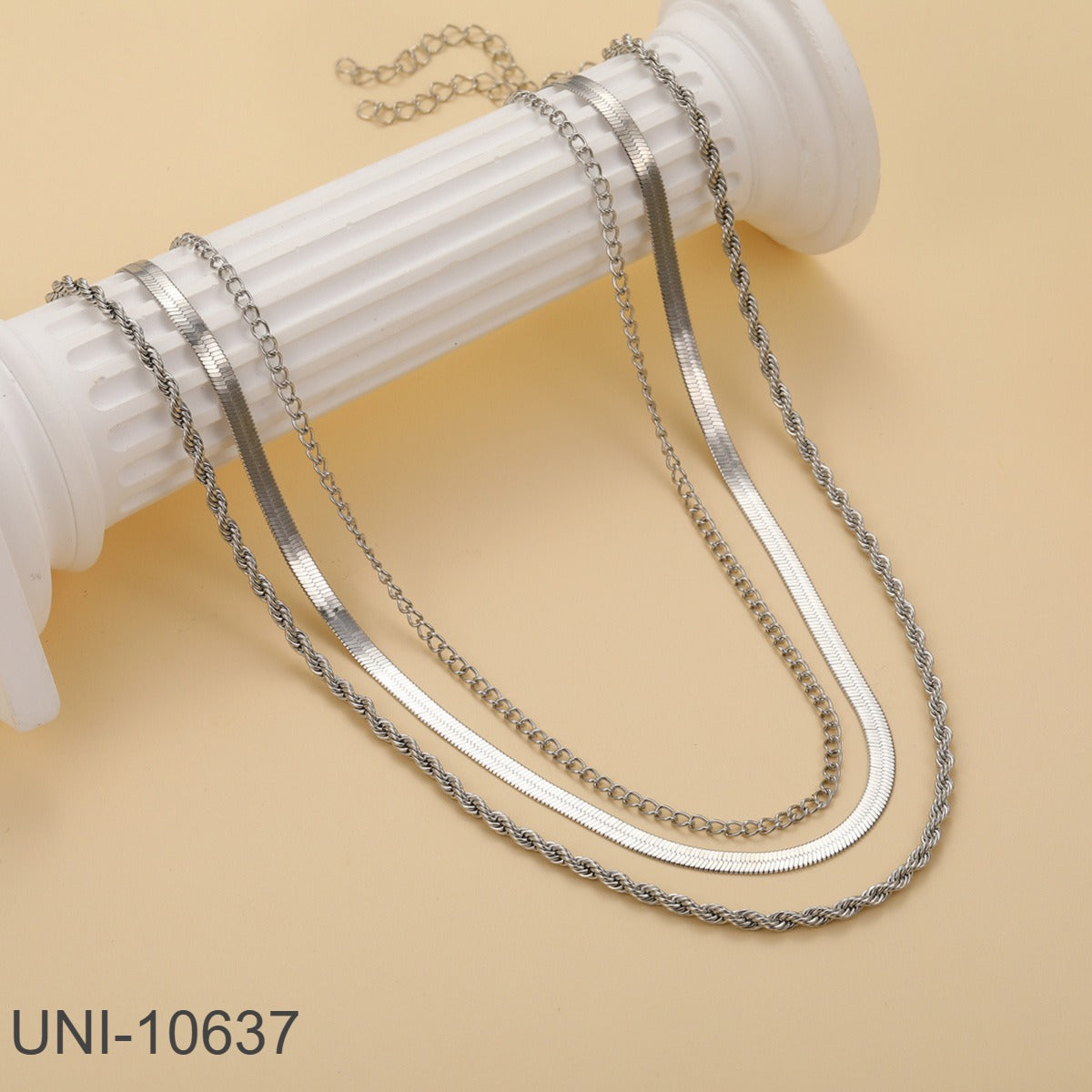 UNI-10637 - Silver Layered - Necklace Set Of 3