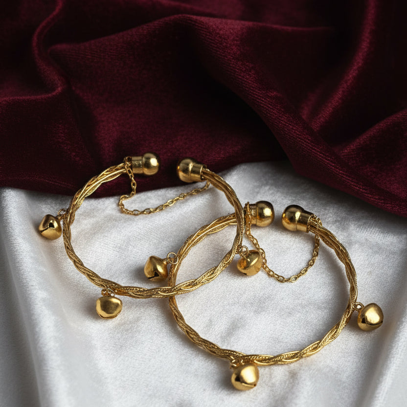 CH-118 - Ghungru Charm Gold Bangle - Set Set Of 2