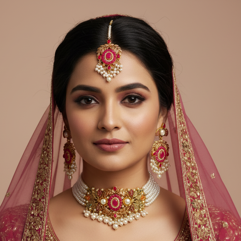 PJ-146 - Fancy Flower & Leaves Mala - Jewelry Set Style 2