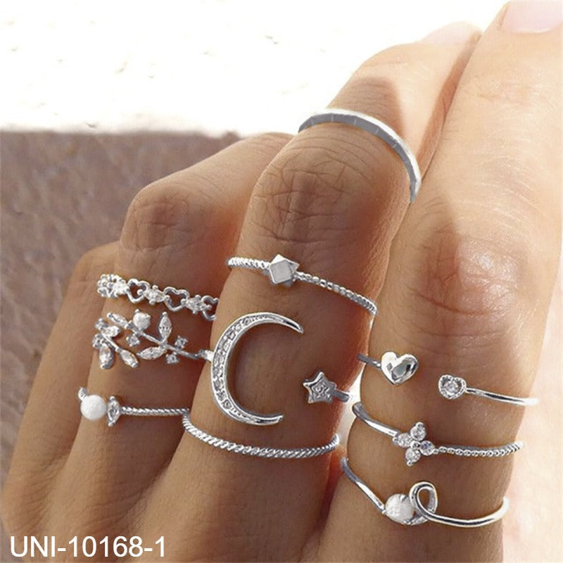 UNI-10168-1 - Sparkle Moon Diamond Ring Set Of 10 - Style 2