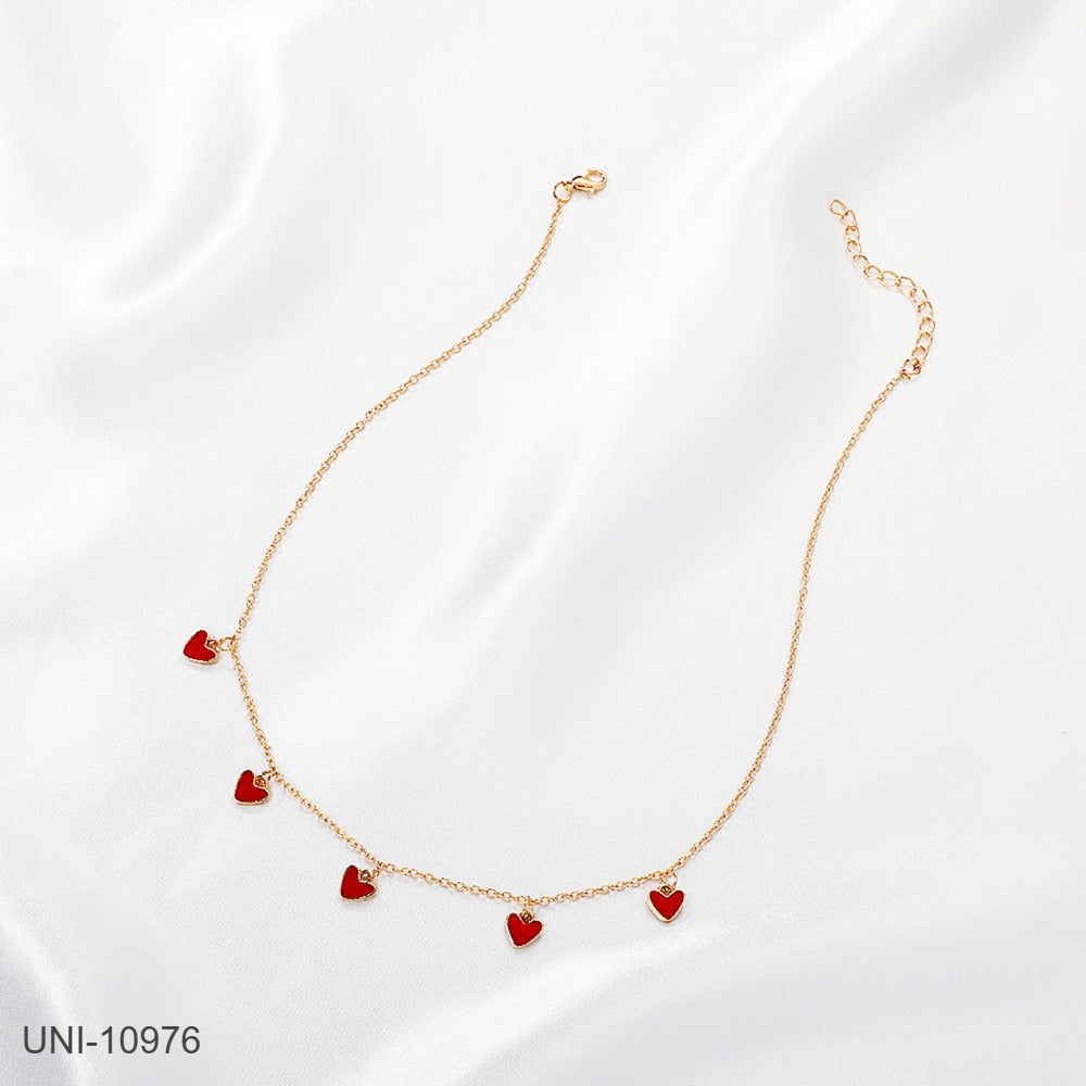 UNI-10976 - Red Heart Gold- Necklace