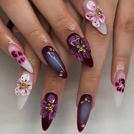 N-458-1 - Dream Floral - Press On Nail Set Of 24 - Free 24 Pcs Sticker Sheet Included