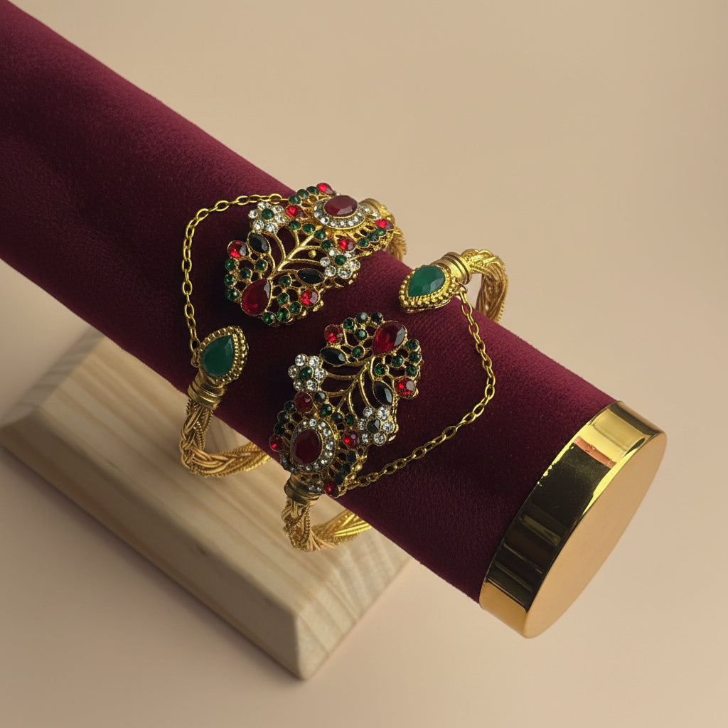 CH-83 - Multi Diamonds Gold - Bangle Set Of 2