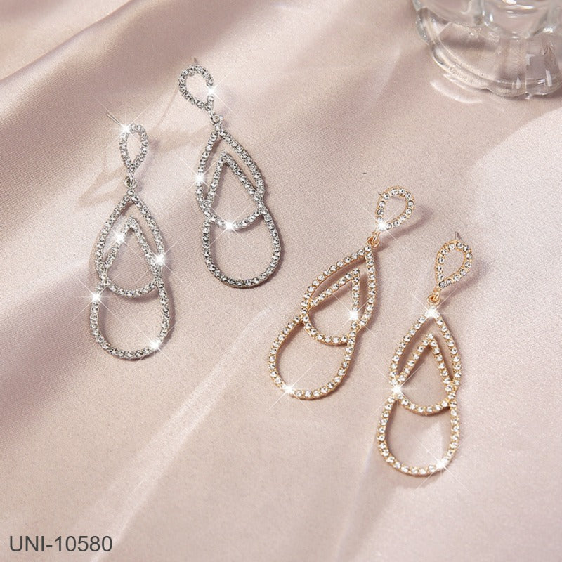 UNI-10580 - Fancy Drop Diamond Gold & Silver - Earring