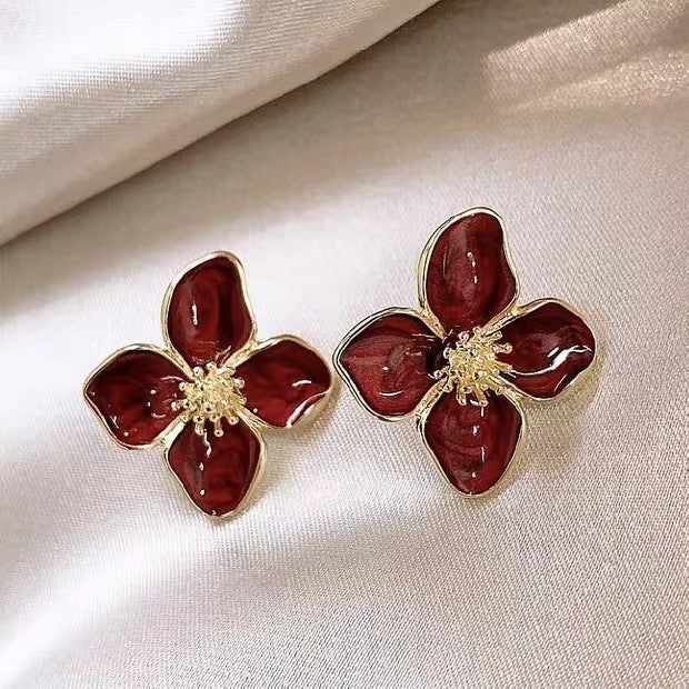 UNI-10304 - Maroon Shiny Flower - Earring
