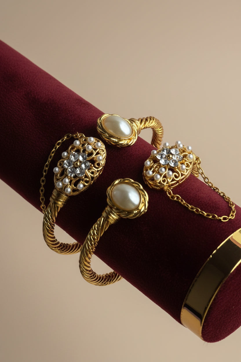 CH-102 - Pearl & Diamonds Gold - Bangle Set Of 2