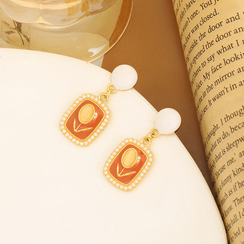 UNI-10322 - Pearl & Peach Flower - Earring