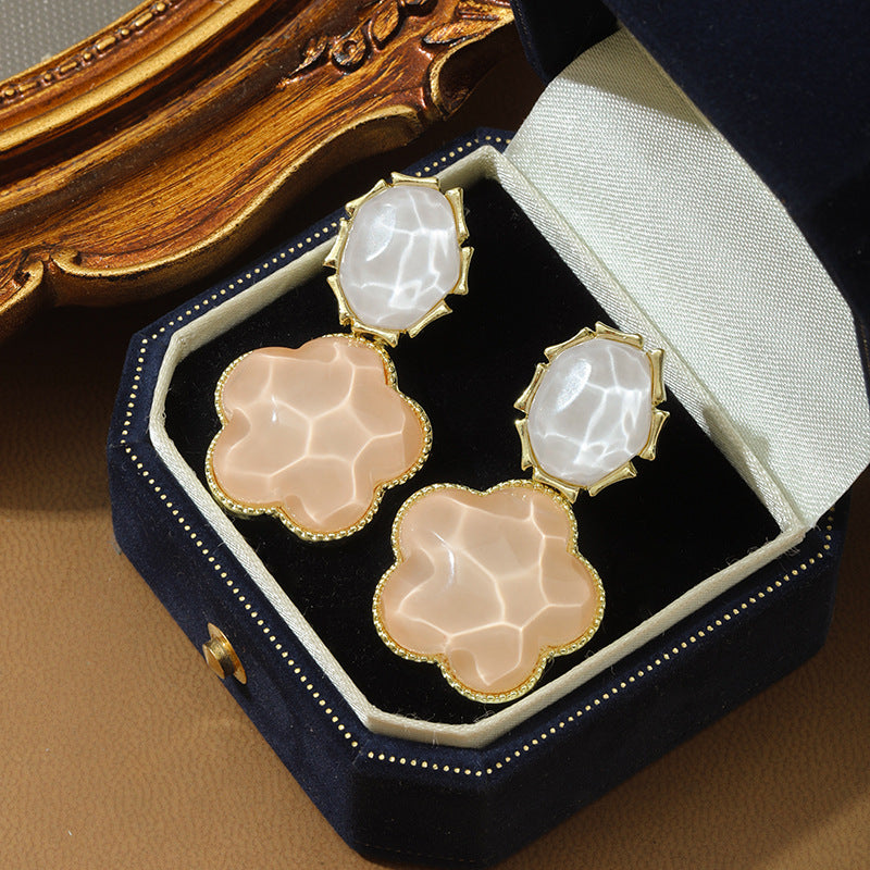 UNI-10325 - Peach Flower Stone - Earring