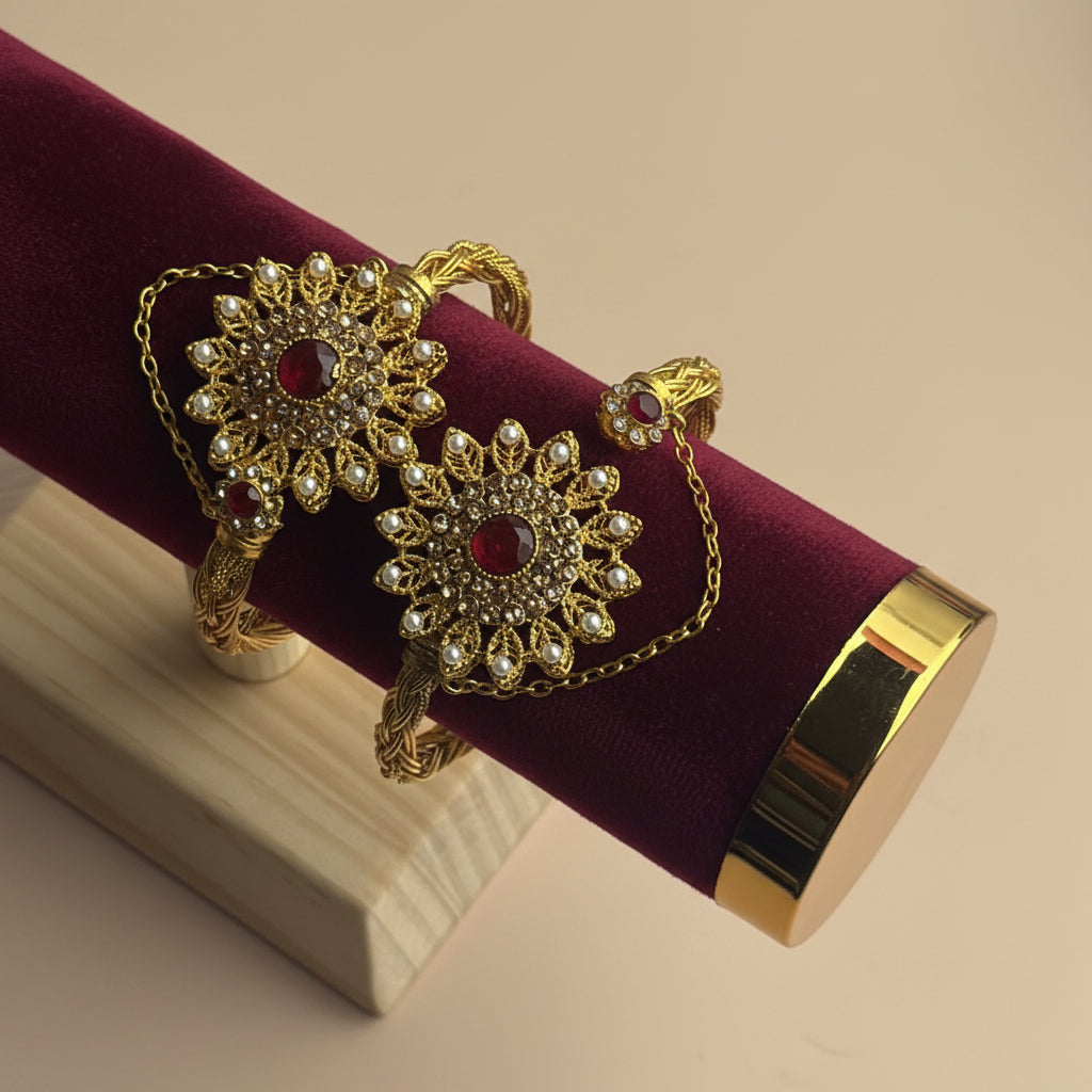 CH-89 - Luxury Diamonds Flower Gold - Bangle Set Of 2 Style 5