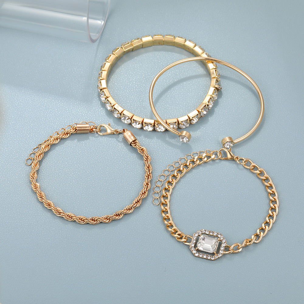 UNI-10607 - Classy Diamond & Gold Chain - Bracelet Set of 4