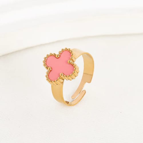 SS-11449 - Luxury Navy Pink Clover Flower - Ring