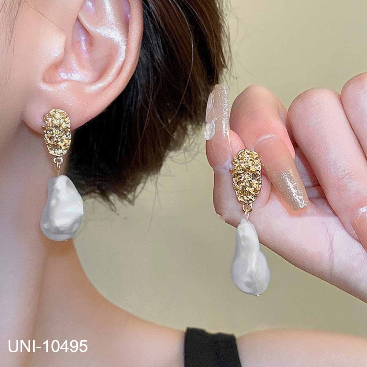 UNI-10495 - Gold Flake Pearly - Earring