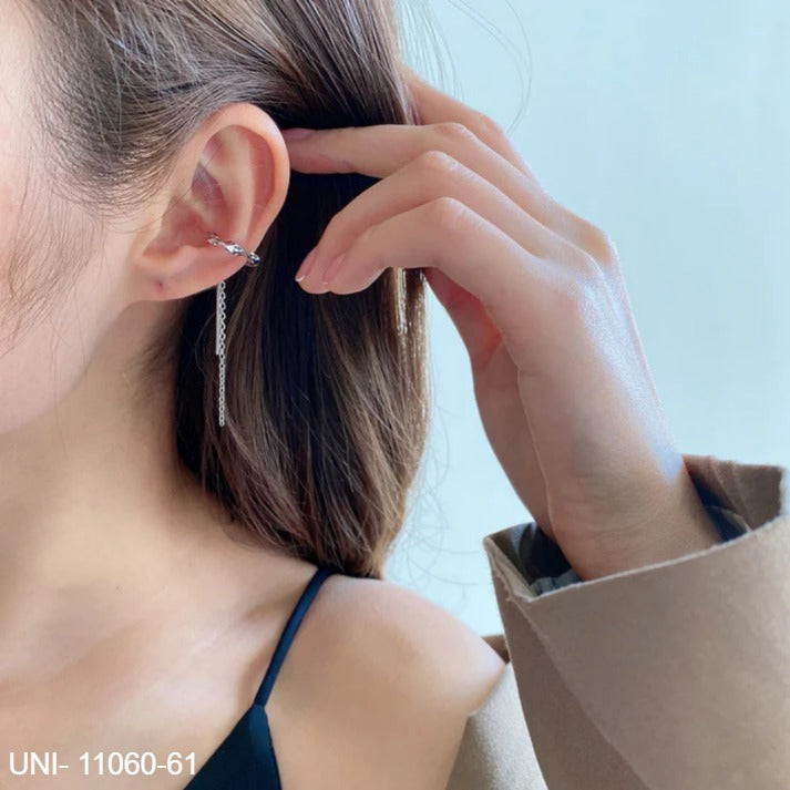 UNI- 11060-61 - Dangling Foiled Gold & Silver Ear Cuff - Earring