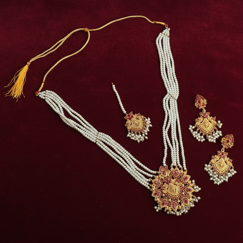 PJ-181 - White Pearls & Luxury Mala - Jewelry Set Style 4