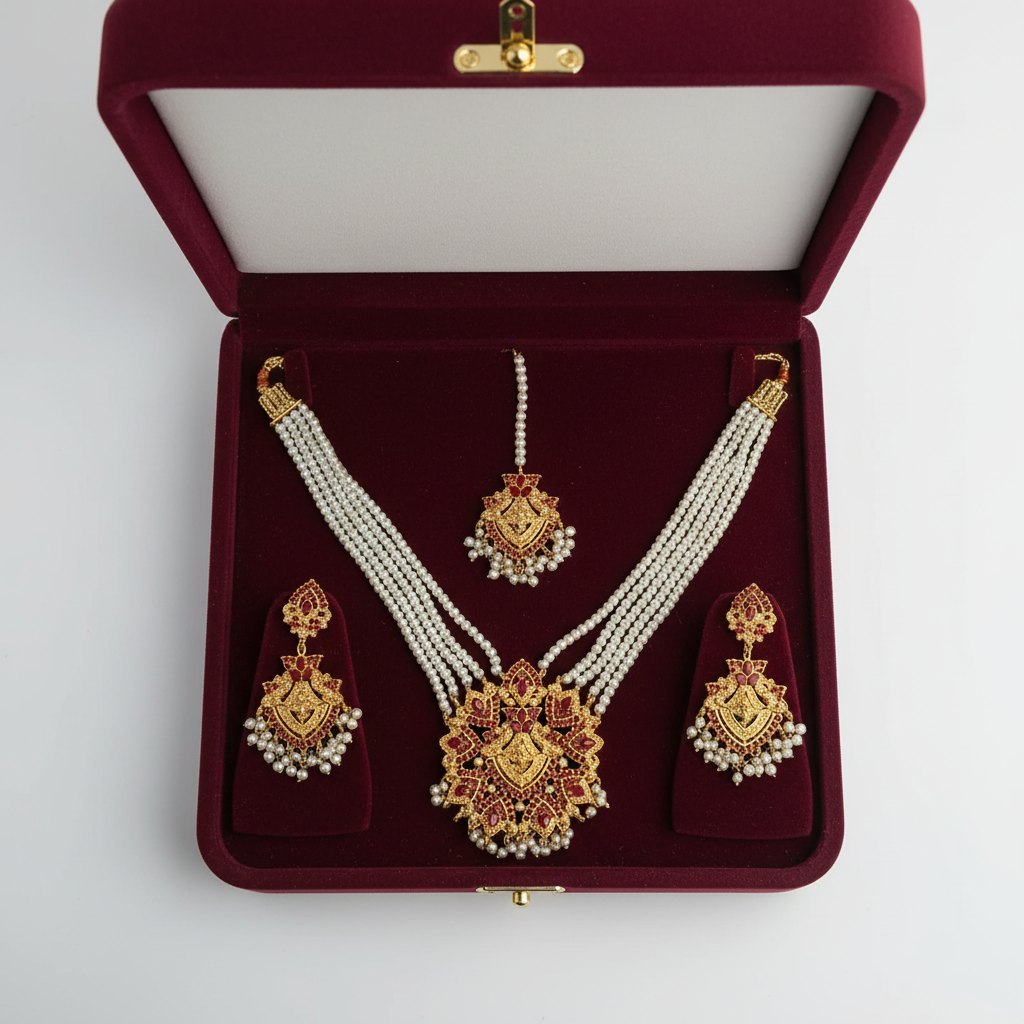 PJ-181 - White Pearls & Luxury Mala - Jewelry Set Style 4