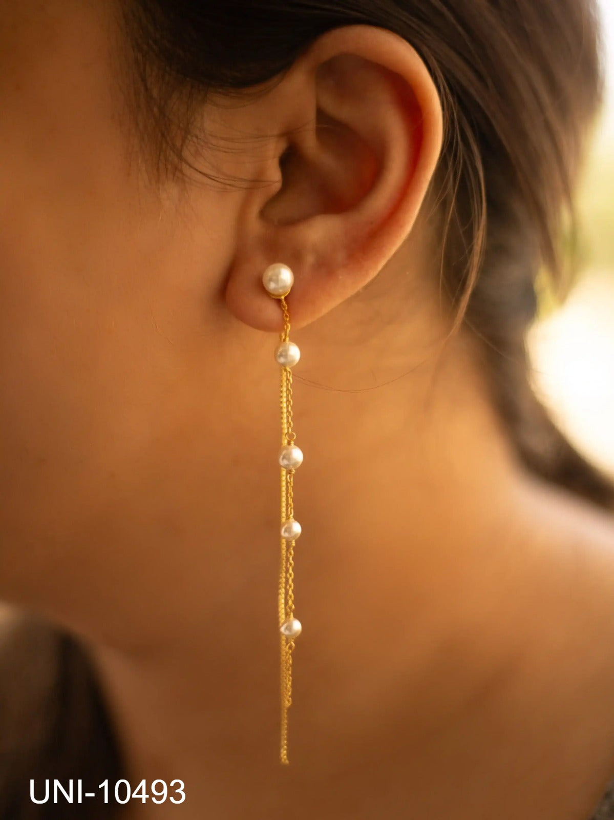 UNI-10493 - Pearly Dangling Gold - Earring