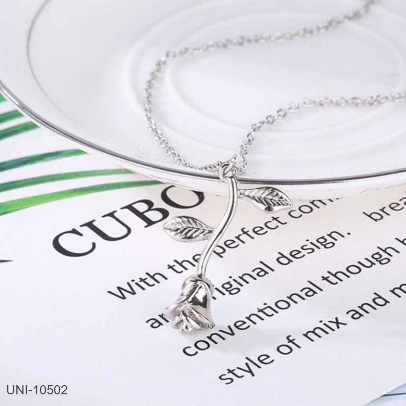UNI-10502 - Silver Rose Flower - Necklace