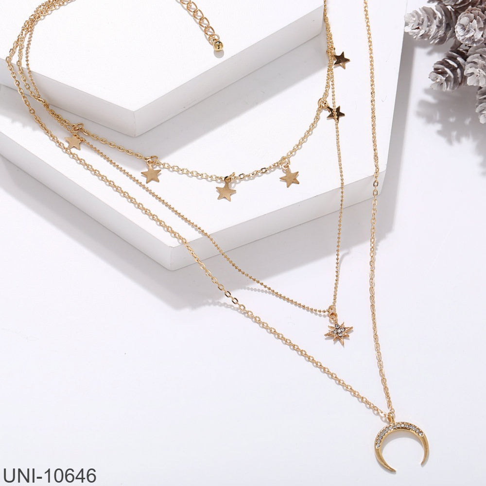 UNI-10646 - 3 Layered Mon & Star - Necklace Set