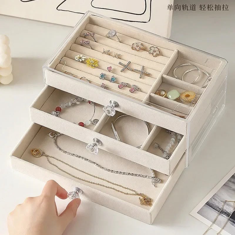 JJ - 11029 - Beige Velvet Large - 3 Dryer Jewelry Organizer