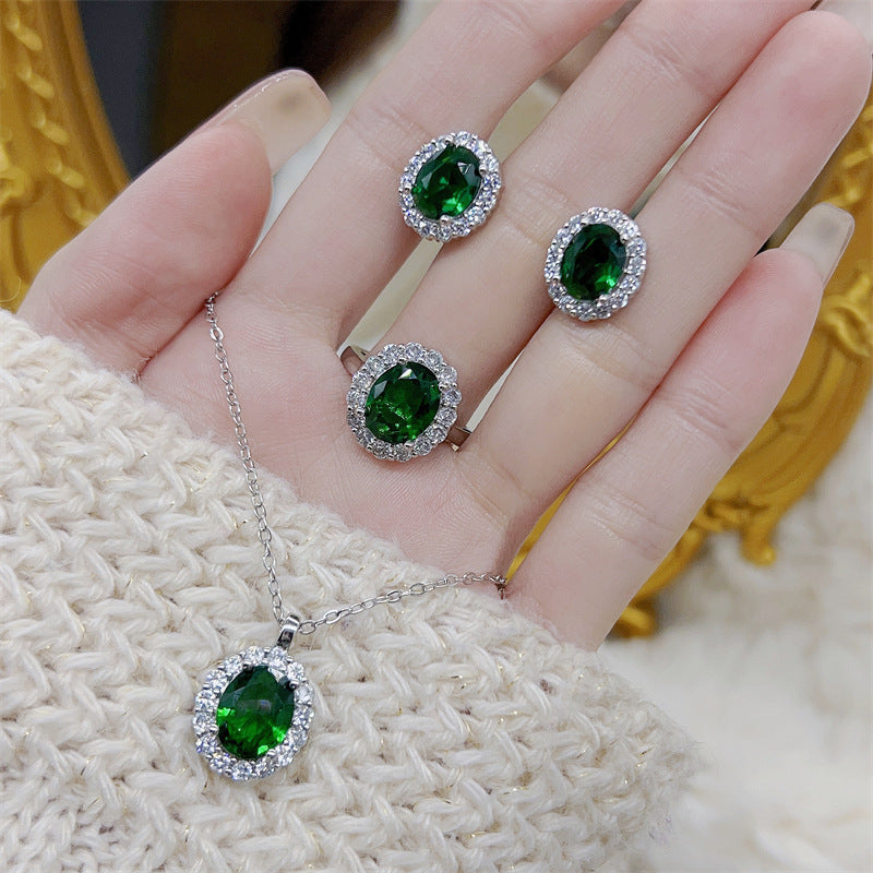 UNI-11036 - Green Diamond Silver - Jewelry Set
