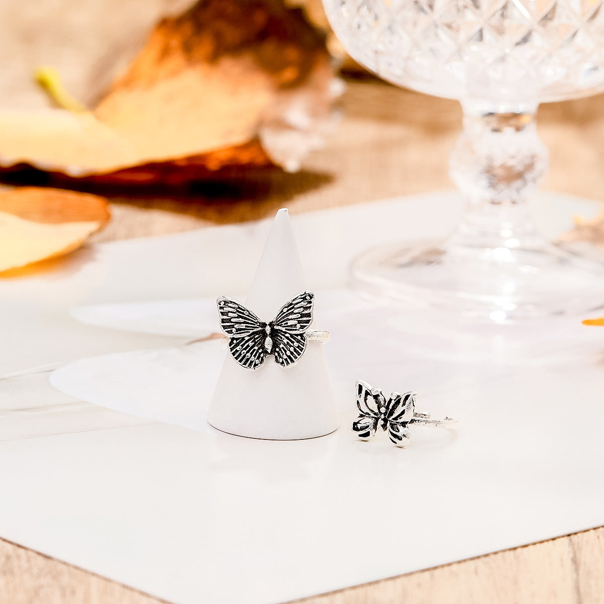 UNI-10170- Retro Butterfly Silver - Ring Set of 2
