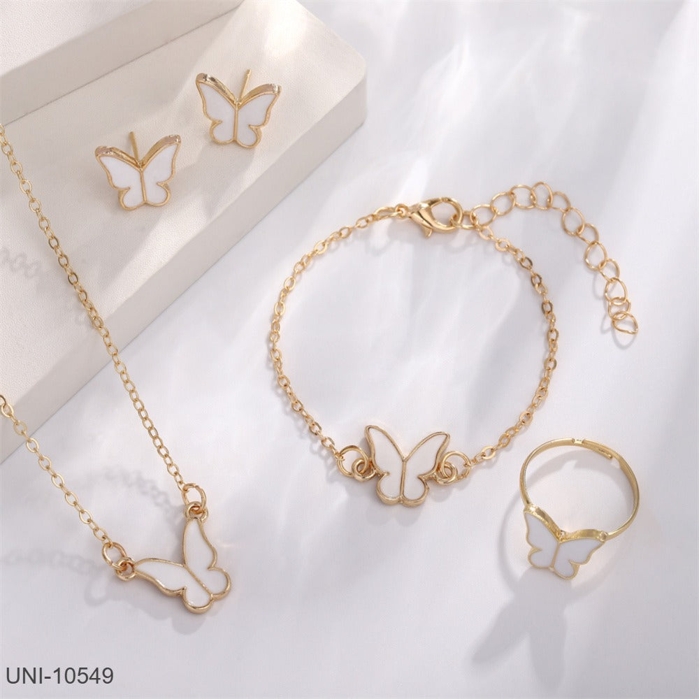 UNI-10549 - Beautiful White Butterfly Gold - Jewelry Set
