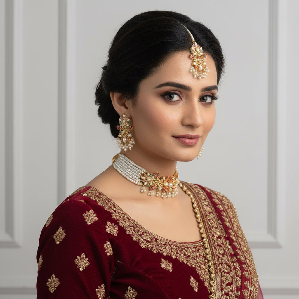 PJ-155 - Pearls & Gold Mala - Jewelry Set