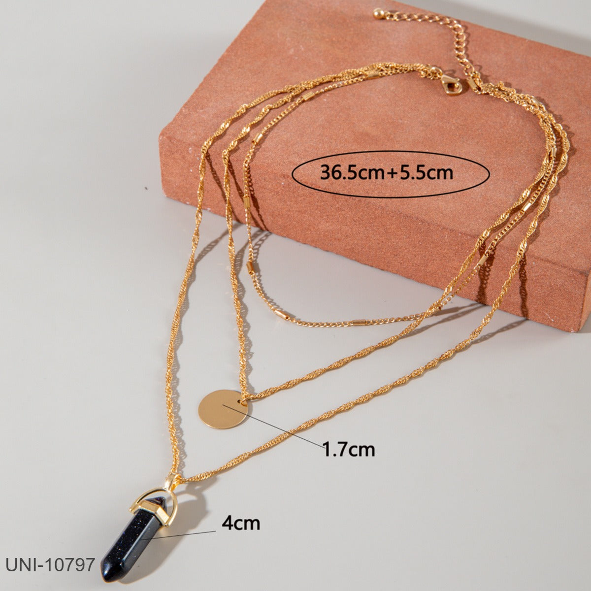 UNI-10797 - 3 Layered Black Stone Gold Chain - Necklace Set