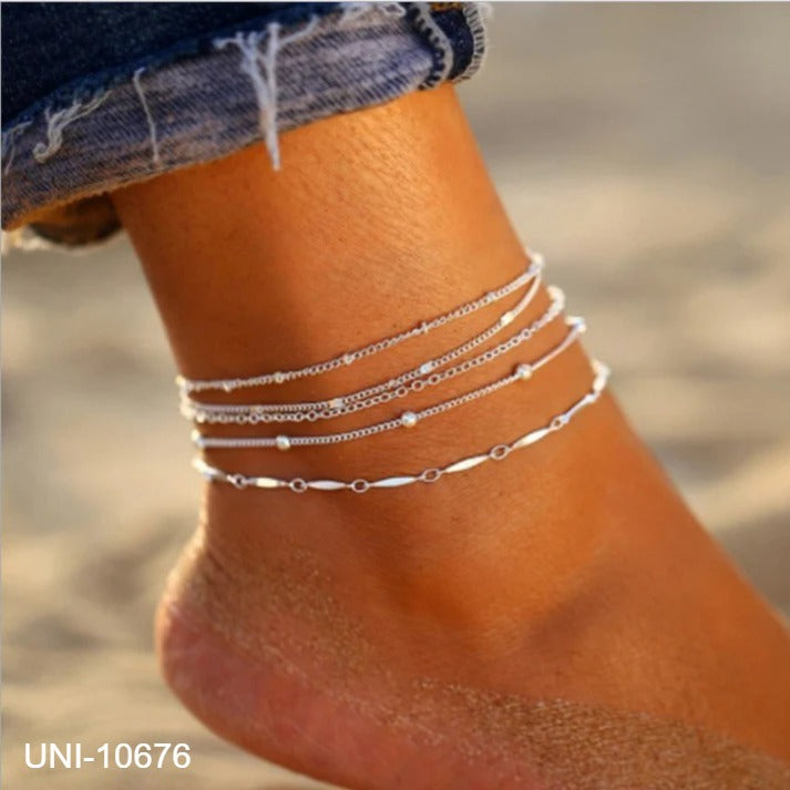 UNI-10676 - Classy Silver Layer - Anklet Set of 5