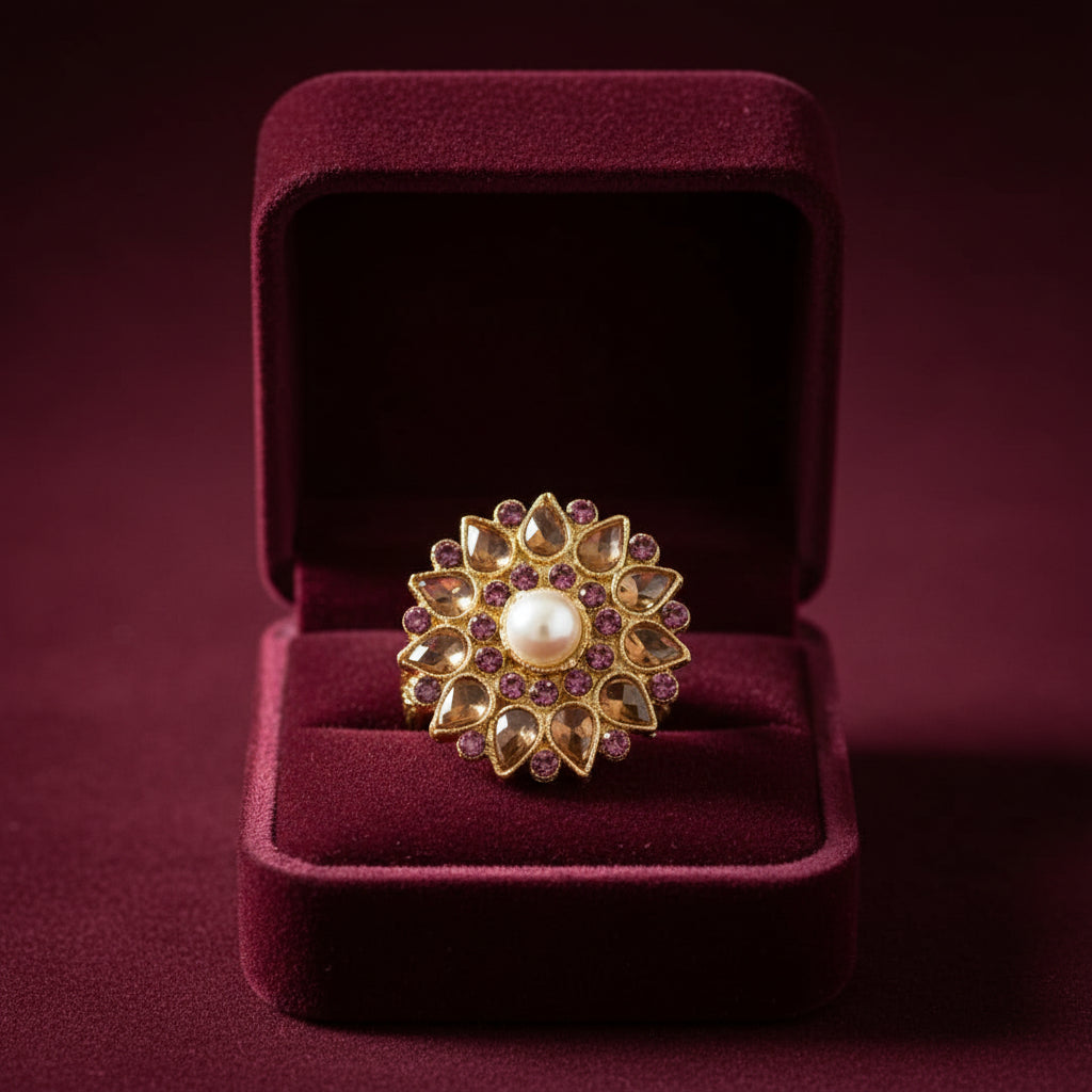 R-116 - Luxury Gold Rose Flower Diamonds - Ring Style 2