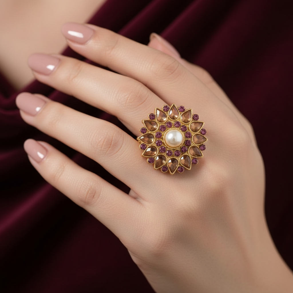 R-116 - Luxury Gold Rose Flower Diamonds - Ring Style 2
