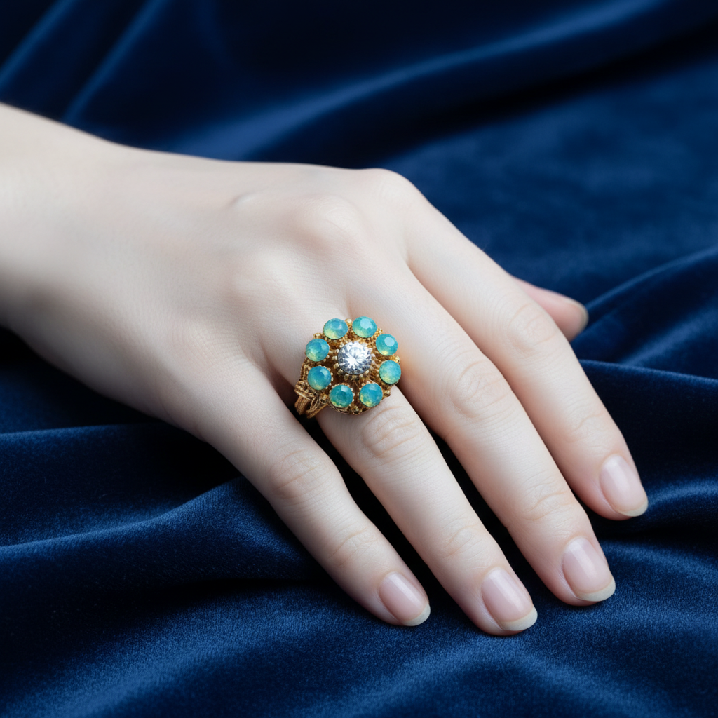R-122 - Diamonds Gold Flower - Ring Style 6