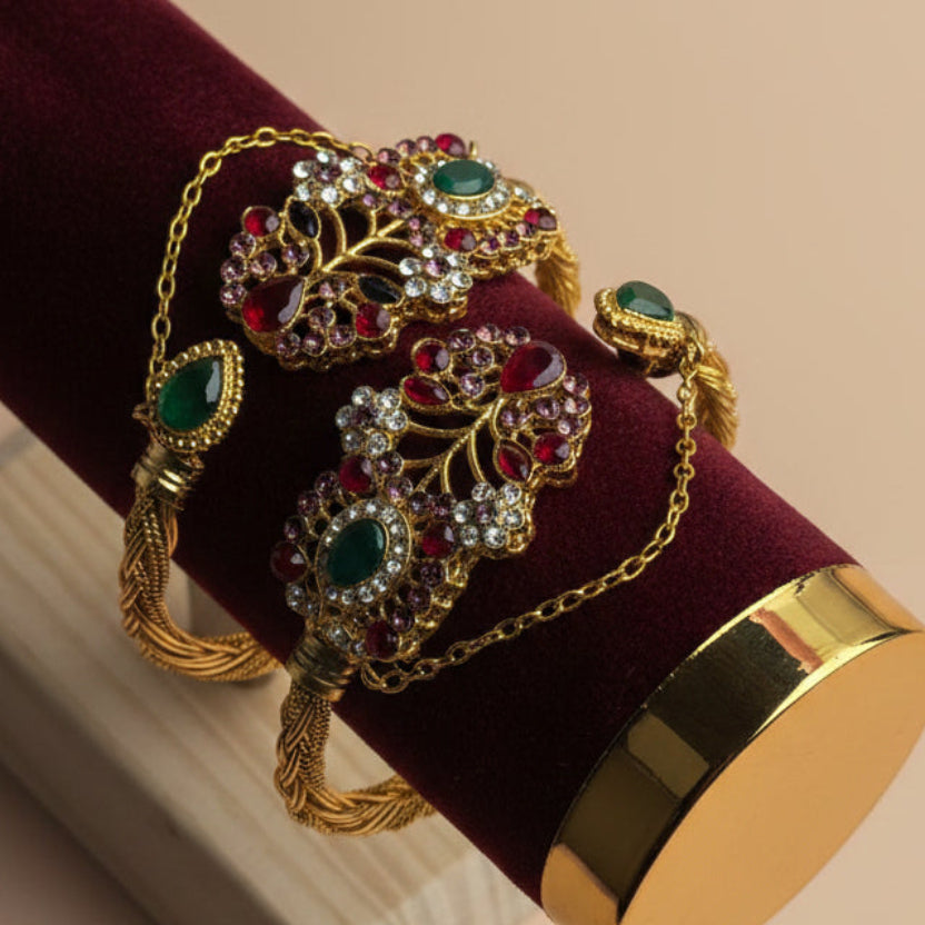 CH-108 - Luxury Multi Diamonds Gold - Bangle Set Of 2 Style 4