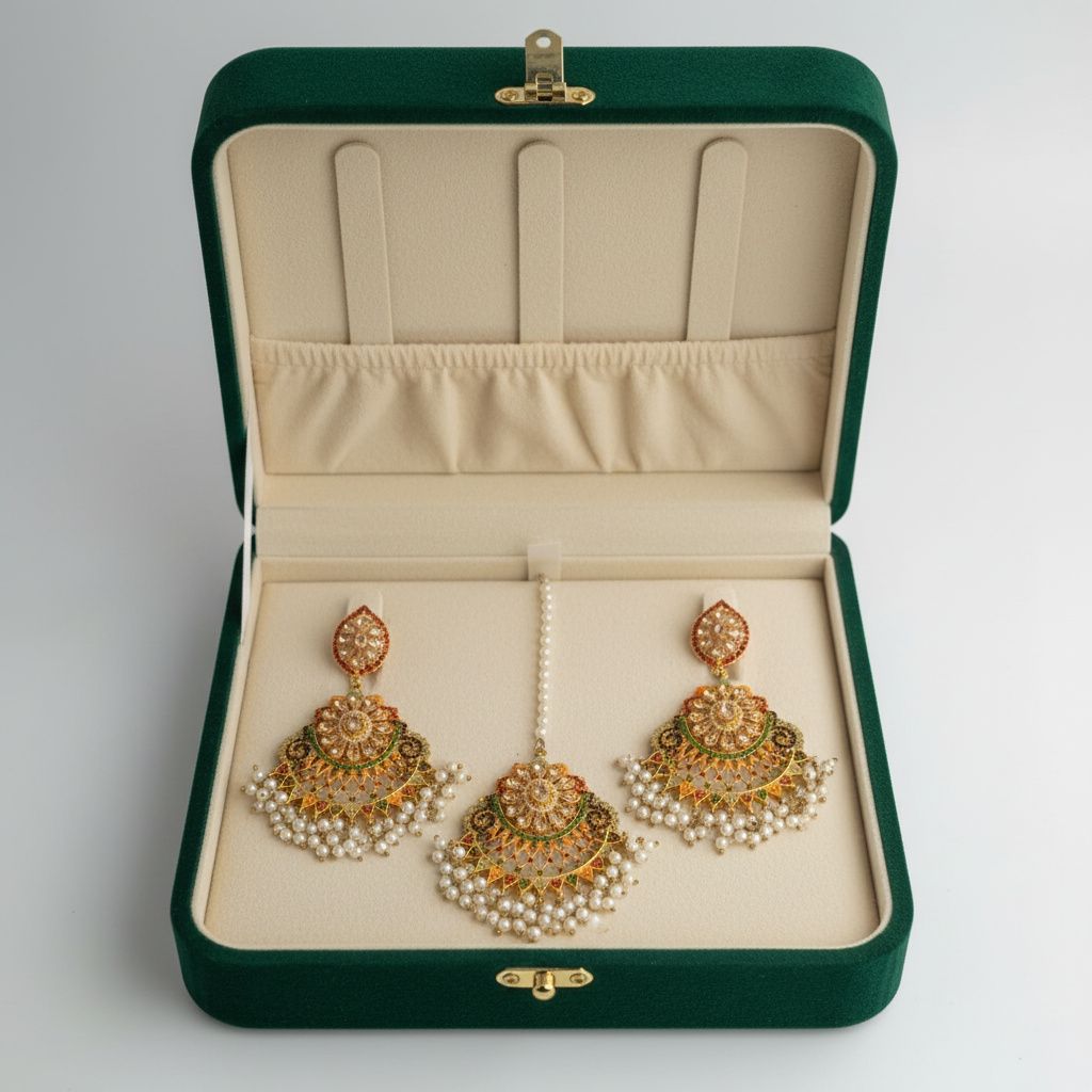 PJ-159 - Luxury Pearls & Beige Diamonds Gold - Jewelry Set