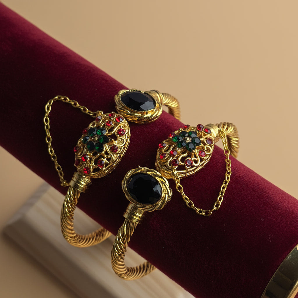 CH-101 - Black & Red Diamonds Gold - Bangle Set Of 2