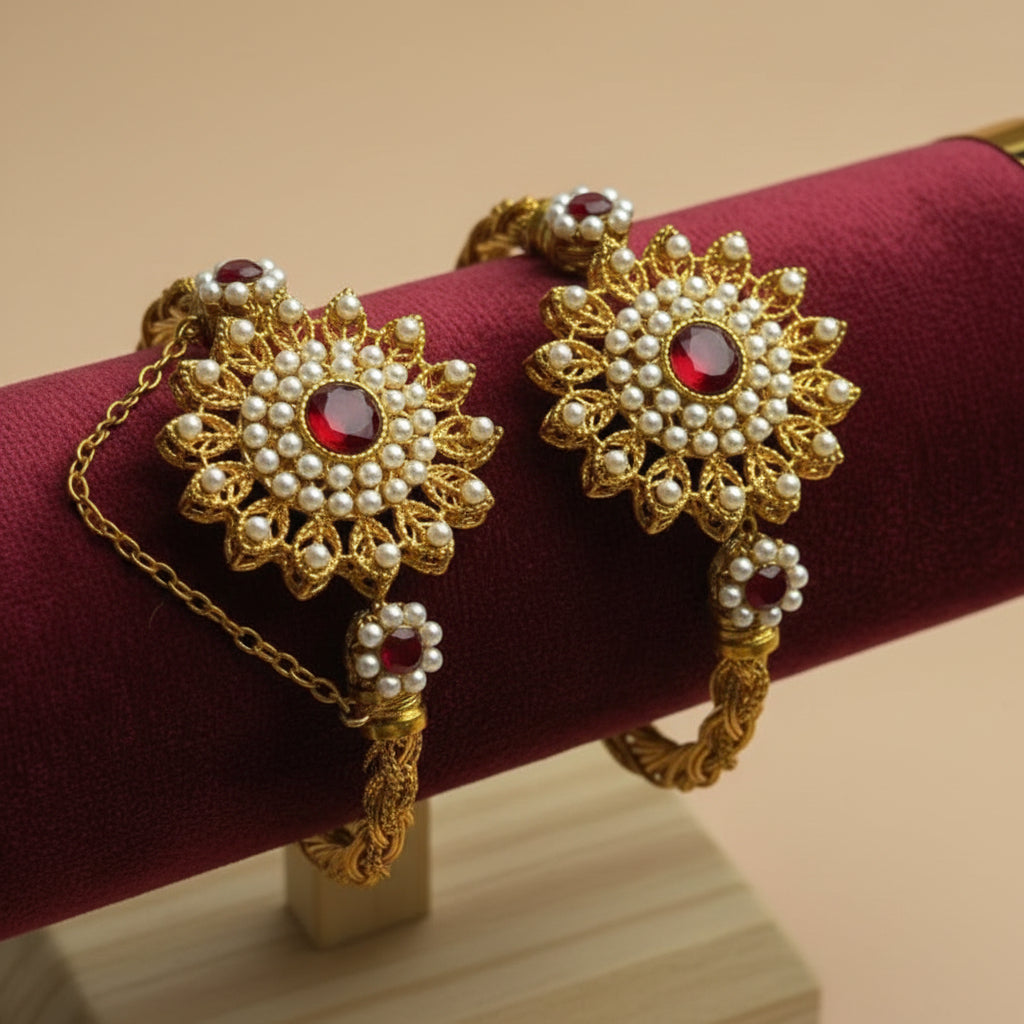CH-92 - Luxury Diamonds Flower Gold - Bangle Set Of 2 Style 8