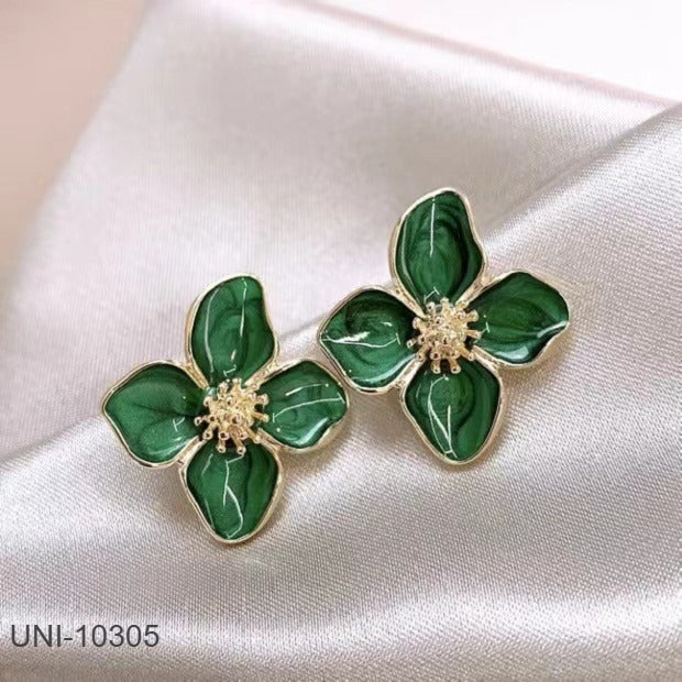 UNI-10305 - Green Shiny Flower - Earring