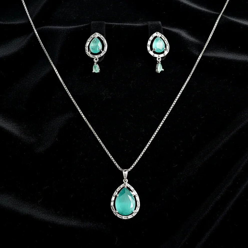 PJ-102 - Turquoise Natural Stone Silver - Jewelry Set
