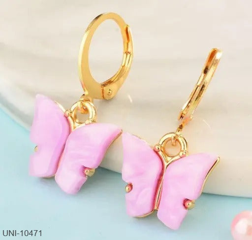 UNI-10471 - Pink Butterfly Gold - Earring