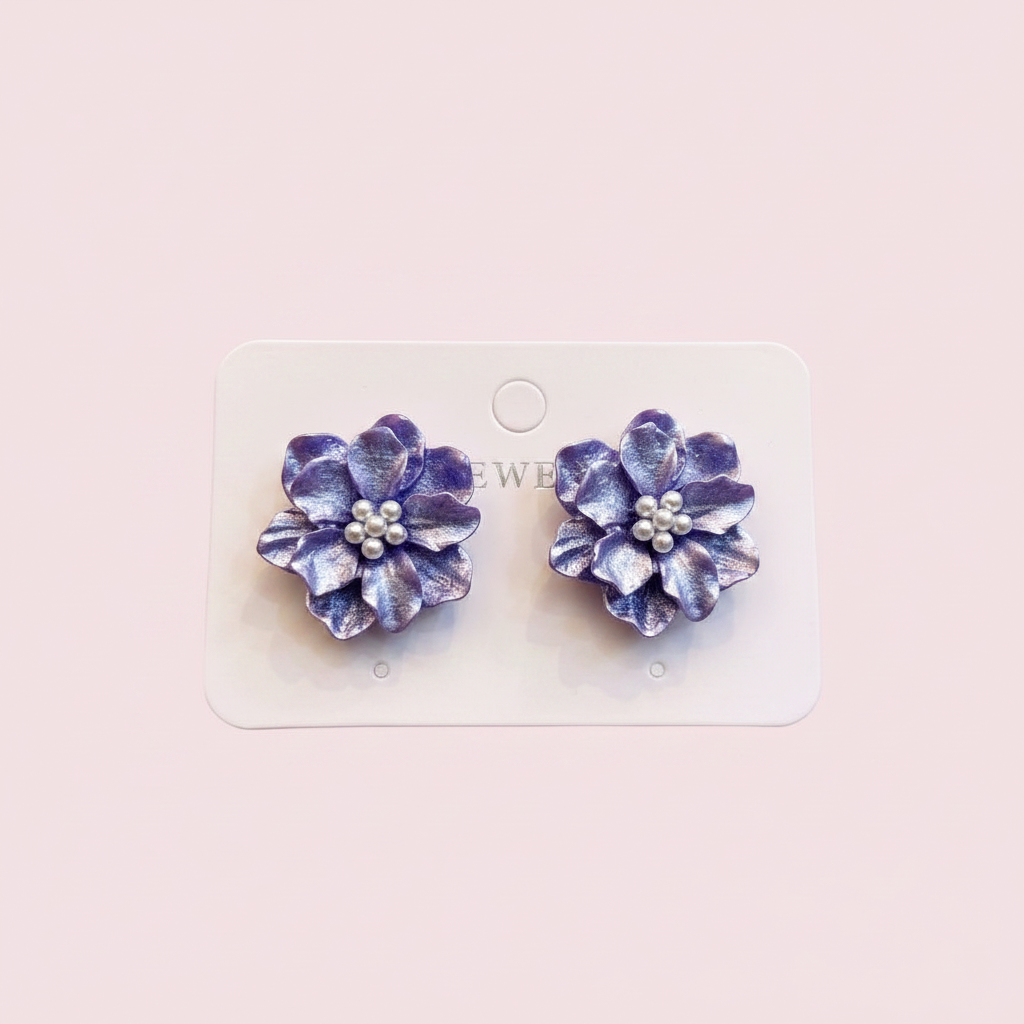 UNI-10571-3 - Purple Pearly Flower - Earring