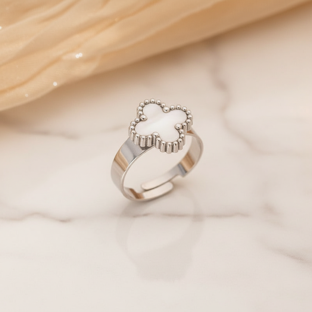 SS-11445-11451 - Luxury Gold & Silver White Flower - Ring